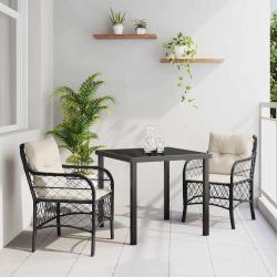 Ensemble de salle &agrave; manger pour jardin 3 pcs Noir polyrotin