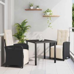 Ensemble de salle &agrave; manger pour jardin 3 pcs Noir polyrotin