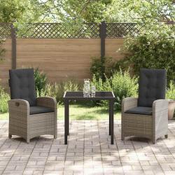 Ensemble de salle &agrave; manger pour jardin 3 pcs Gris polyrotin
