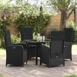 Ensemble de salle &agrave; manger pour jardin 5 pcs Noir polyrotin