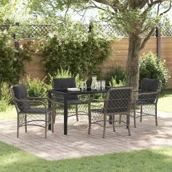 Ensemble de salle &agrave; manger pour jardin 5 pcs Gris polyrotin