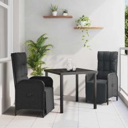 Ensemble de salle &agrave; manger pour jardin 3 pcs Noir polyrotin