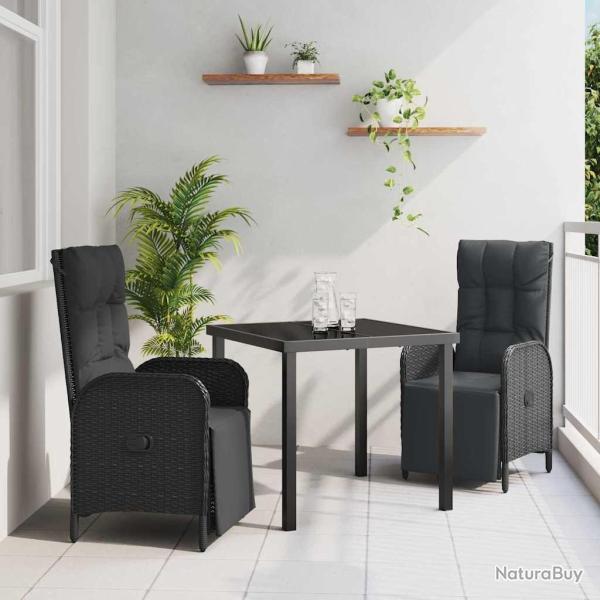 Ensemble de salle � manger pour jardin 3 pcs Noir polyrotin