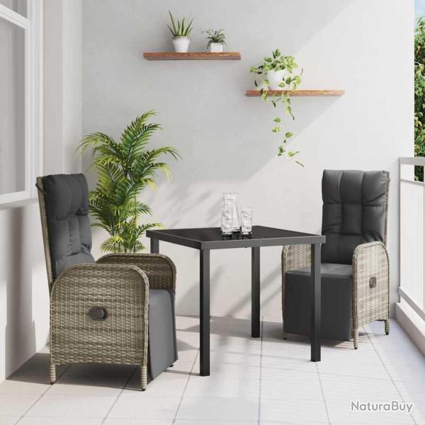 Ensemble de salle � manger pour jardin 3 pcs Gris polyrotin