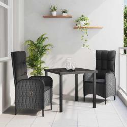 Ensemble de salle &agrave; manger pour jardin 3 pcs Noir polyrotin