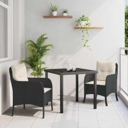 Ensemble de salle &agrave; manger pour jardin 3 pcs Noir polyrotin