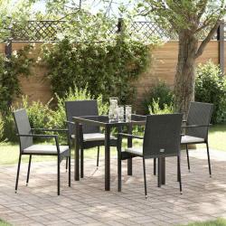 Ensemble de salle &agrave; manger pour jardin 5 pcs Noir polyrotin