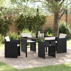 Ensemble de salle &agrave; manger pour jardin 5 pcs Noir polyrotin