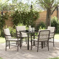 Ensemble de salle &agrave; manger pour jardin 5 pcs Marron polyrotin