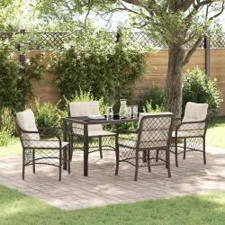Ensemble de salle &agrave; manger pour jardin 5 pcs Marron polyrotin