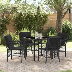 Ensemble de salle &agrave; manger pour jardin 5 pcs Noir polyrotin