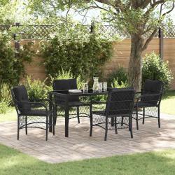Ensemble de salle &agrave; manger pour jardin 5 pcs Noir polyrotin