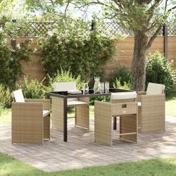 Ensemble de salle &agrave; manger pour jardin 5 pcs Beige polyrotin