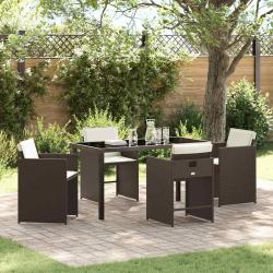 Ensemble de salle &agrave; manger pour jardin 5 pcs Marron polyrotin