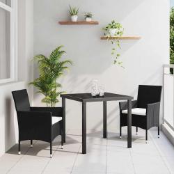 Ensemble de salle &agrave; manger pour jardin 3 pcs Noir polyrotin