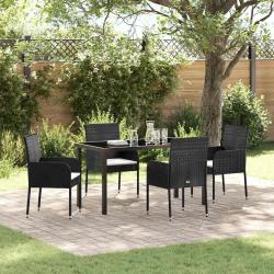 Ensemble de salle &agrave; manger pour jardin 5 pcs Noir polyrotin