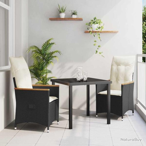 Ensemble de salle � manger pour jardin 3 pcs Noir polyrotin