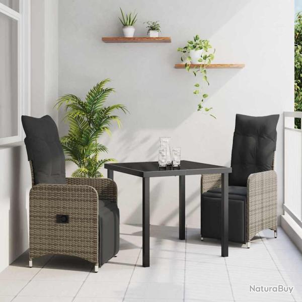 Ensemble de salle � manger pour jardin 3 pcs Gris polyrotin