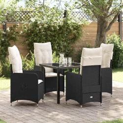 Ensemble de salle &agrave; manger pour jardin 5 pcs Noir polyrotin