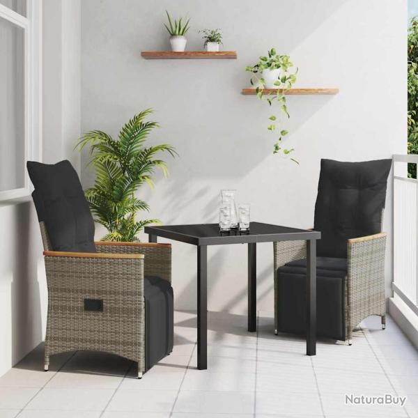 Ensemble de salle � manger pour jardin 3 pcs Gris polyrotin