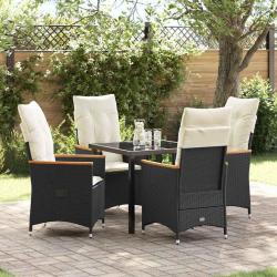 Ensemble de salle &agrave; manger pour jardin 5 pcs Noir polyrotin