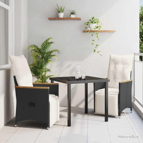 Ensemble de salle � manger pour jardin 3 pcs Noir polyrotin
