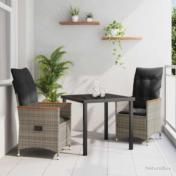 Ensemble de salle � manger pour jardin 3 pcs Gris polyrotin