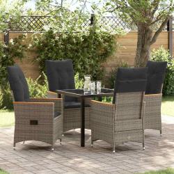 Ensemble de salle &agrave; manger pour jardin 5 pcs Gris polyrotin