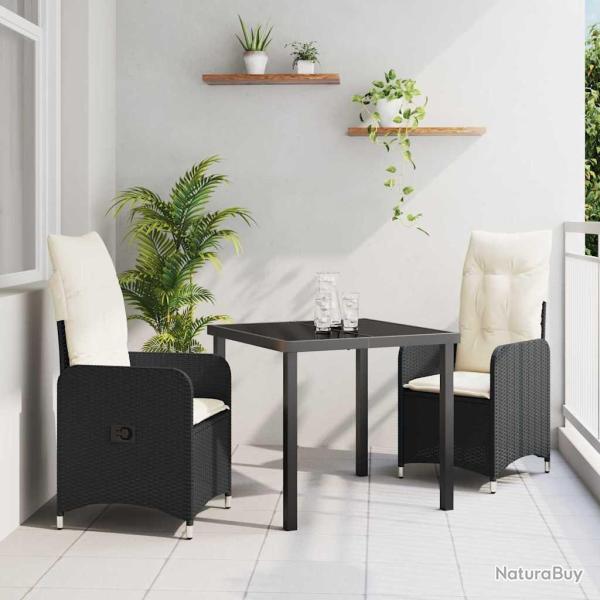 Ensemble de salle � manger pour jardin 3 pcs Noir polyrotin