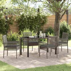 Ensemble de salle &agrave; manger pour jardin 5 pcs Gris polyrotin
