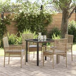 Ensemble de salle &agrave; manger pour jardin 5 pcs Beige polyrotin