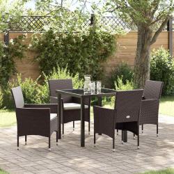 Ensemble de salle &agrave; manger pour jardin 5 pcs Marron polyrotin