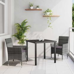 Ensemble de salle &agrave; manger pour jardin 3 pcs Gris polyrotin