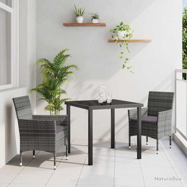 Ensemble de salle � manger pour jardin 3 pcs Gris polyrotin