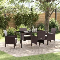 Ensemble de salle &agrave; manger pour jardin 5 pcs Marron polyrotin