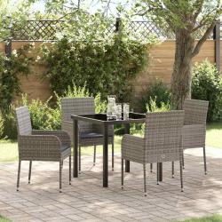 Ensemble de salle &agrave; manger pour jardin 5 pcs Gris polyrotin