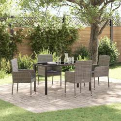 Ensemble de salle &agrave; manger pour jardin 5 pcs Gris polyrotin