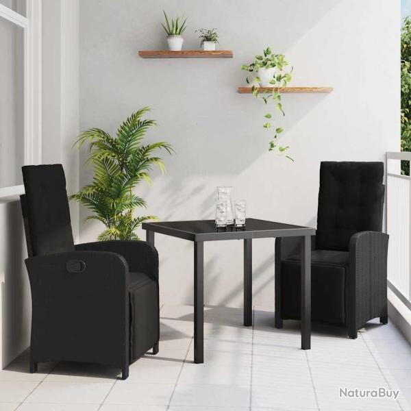 Ensemble de salle � manger pour jardin 3 pcs Noir polyrotin