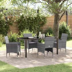 Ensemble de salle &agrave; manger pour jardin 5 pcs Gris polyrotin