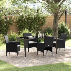 Ensemble de salle &agrave; manger pour jardin 5 pcs Noir polyrotin