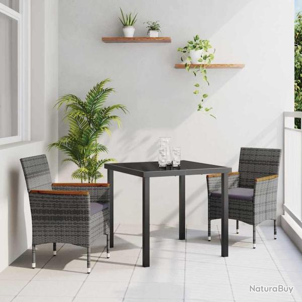 Ensemble de salle � manger pour jardin 3 pcs Gris polyrotin
