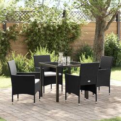 Ensemble de salle &agrave; manger pour jardin 5 pcs Noir polyrotin