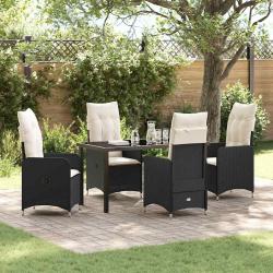 Ensemble de salle &agrave; manger pour jardin 5 pcs Noir polyrotin