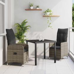 Ensemble de salle &agrave; manger pour jardin 3 pcs Gris polyrotin