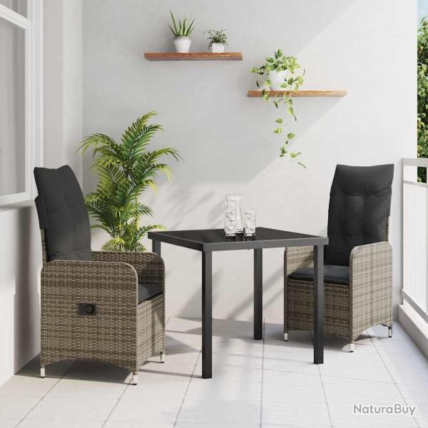 Ensemble de salle � manger pour jardin 3 pcs Gris polyrotin