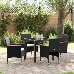 Ensemble de salle &agrave; manger pour jardin 5 pcs Noir polyrotin