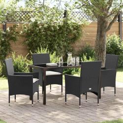Ensemble de salle &agrave; manger pour jardin 5 pcs Noir polyrotin