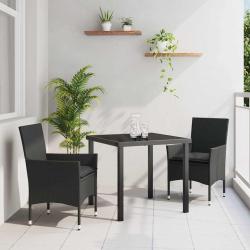 Ensemble de salle &agrave; manger pour jardin 3 pcs Noir polyrotin