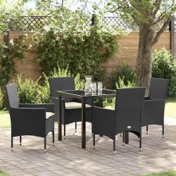 Ensemble de salle &agrave; manger pour jardin 5 pcs Noir polyrotin
