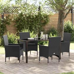 Ensemble de salle &agrave; manger pour jardin 5 pcs Noir polyrotin